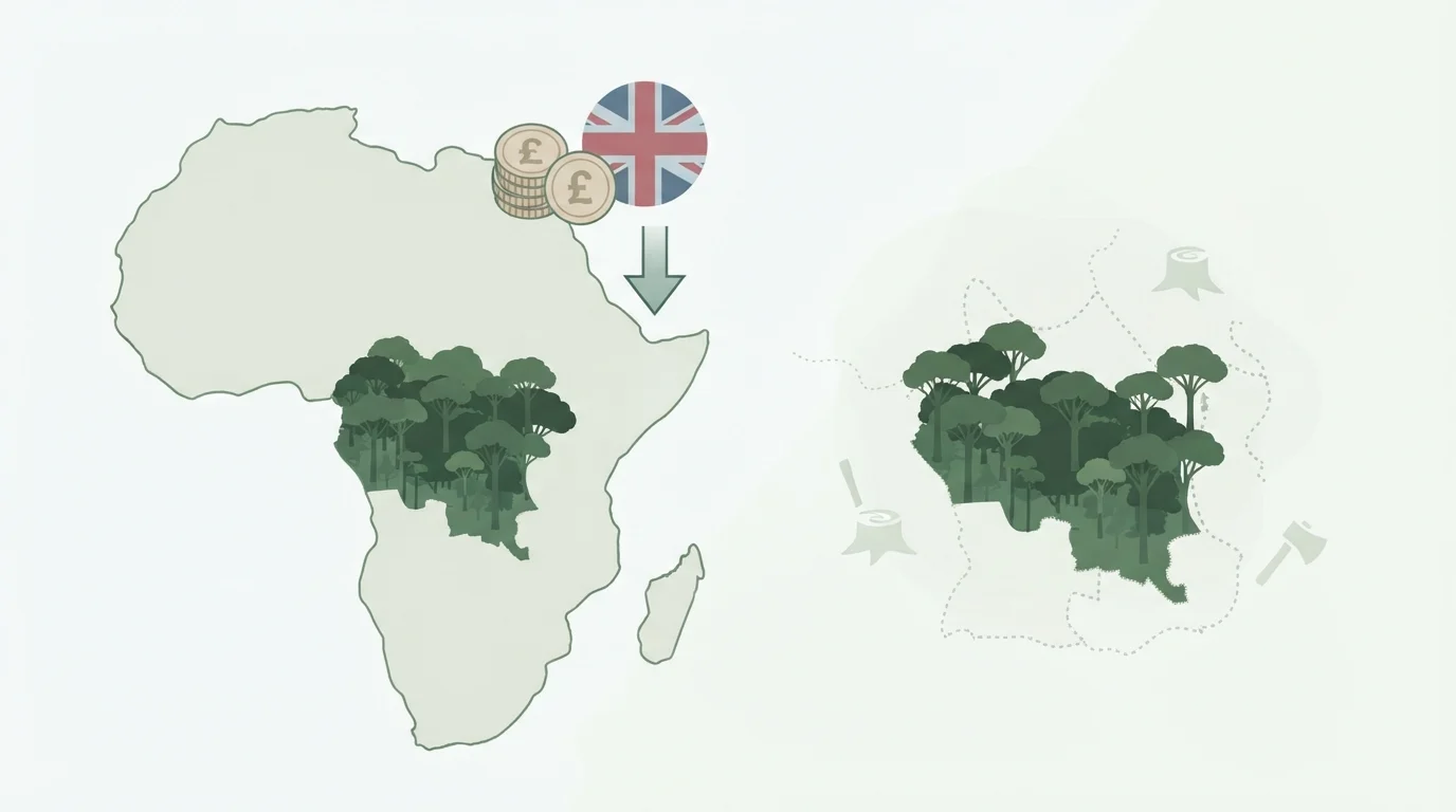KI-generert illustrasjon til «Storbritannia kutter i millionbistand til sårbar regnskog i Kongo»